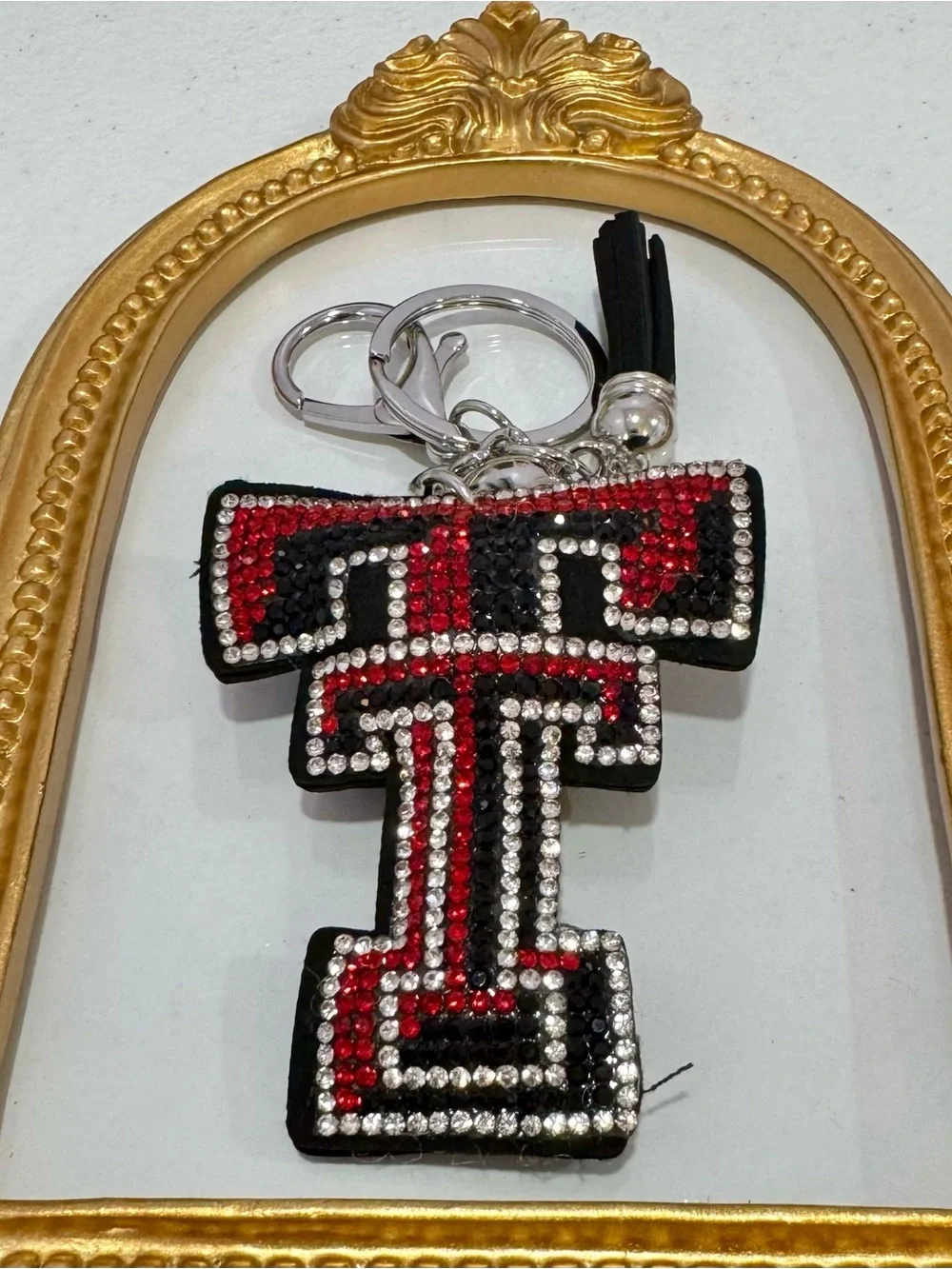 New Crystal Embellished Texas Tech University Keychain Bag Charm